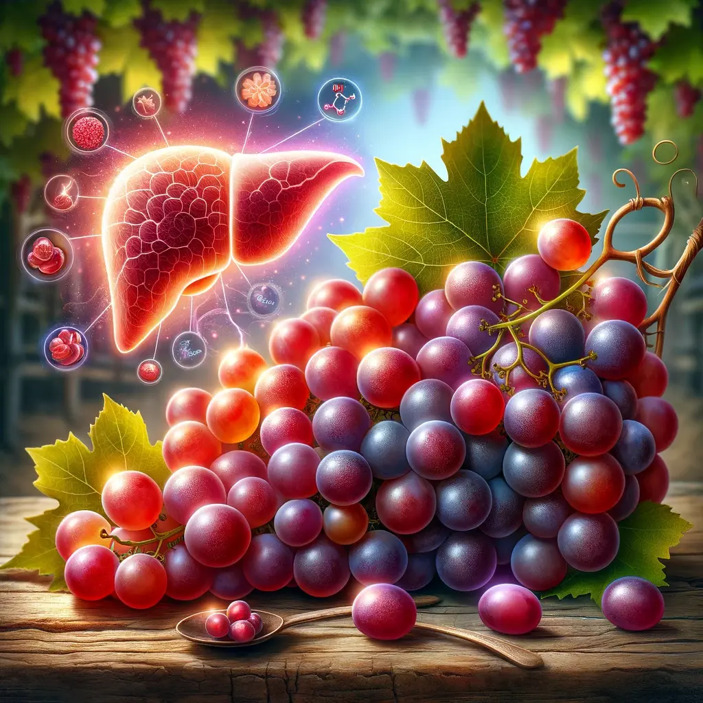 تصویری ظریف و دقیق که انگور، به ویژه انواع قرمز و بنفش را به نمایش می گذارد و بر اثر رسوراترول تأکید دارد.